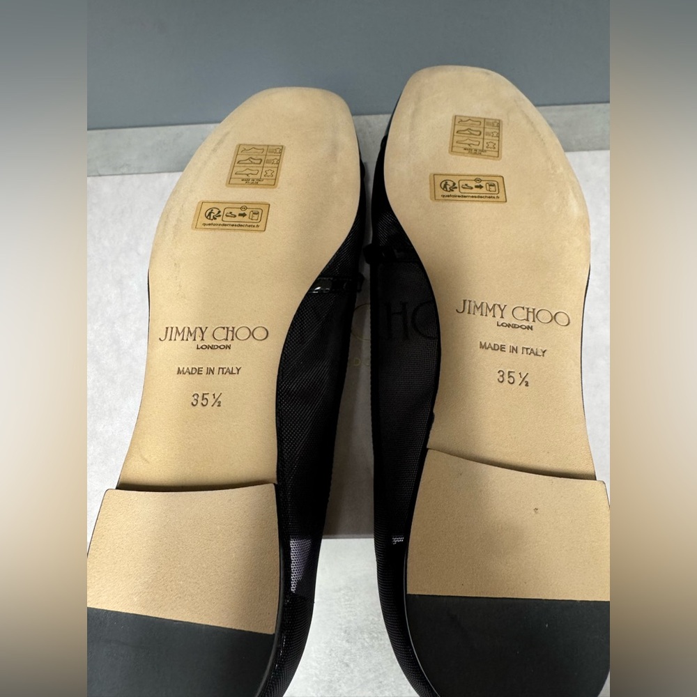 NIB- Jimmy Choo Black Patent Leather Elisa Flats with Pearl Accent - Picture 6 of 8